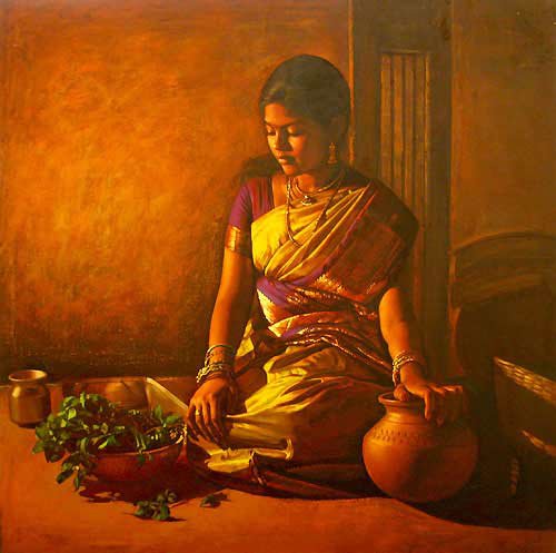 Paintings of rural indian women   Oil painting (12)
